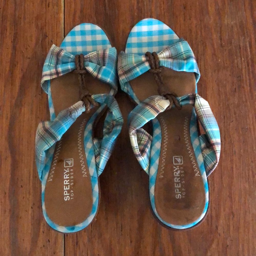 Sperry Plaid Cork Wedges